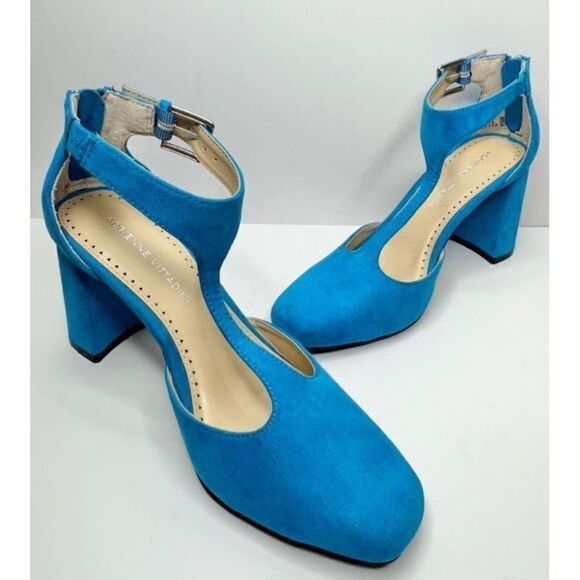 Adrienne Vittadini Sandals Size 6.5 Blue Poetic Block Heel Ankle Strap - Picture 6 of 10